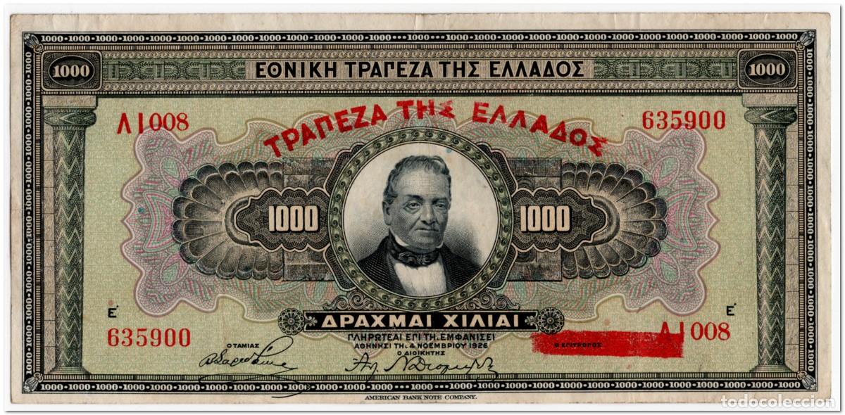 Billetes extranjeros: GREECE,1000 DRACHMAI ,1926,P.100b,VF-XF