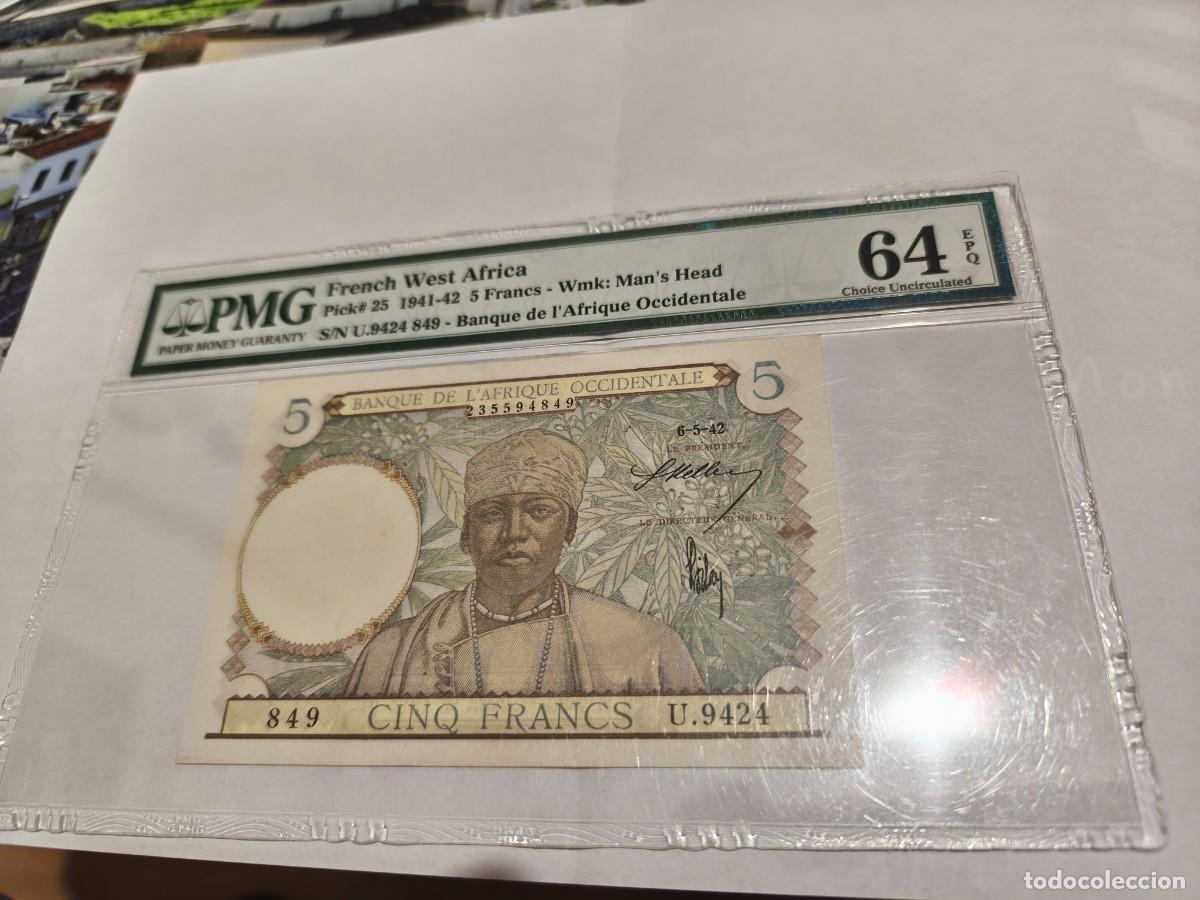 Billetes extranjeros: French west &Aacute;frica 5francos 1941-42 PMG-64