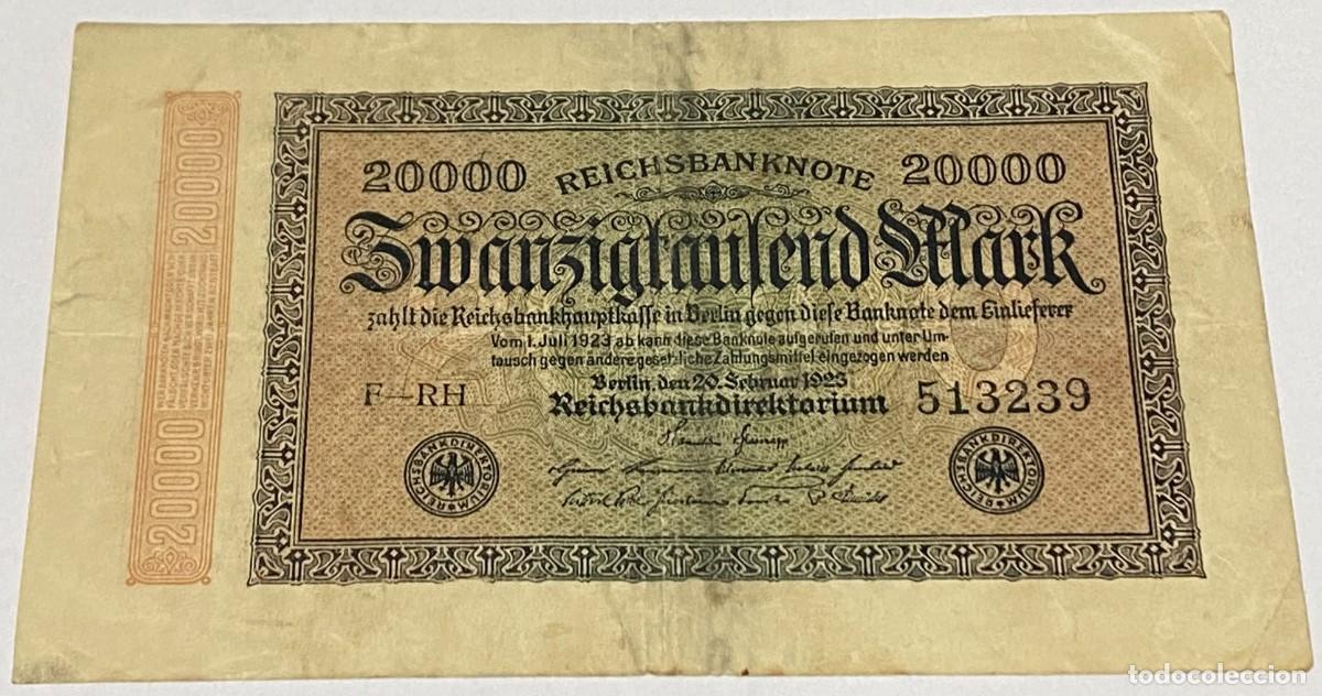 Billetes extranjeros: Billete 1923. 20.000 Marcos. Berl&iacute;n, Alemania. Marca L. BC. Rep&uacute;blica de Weimar. Buena Conservaci&oacute;n.