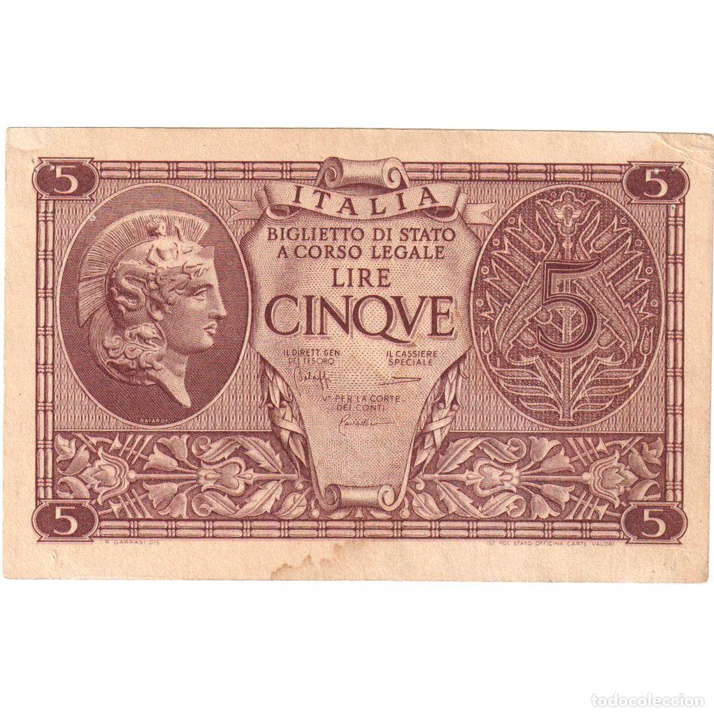 Billetes extranjeros: [#1234980] Billete, 5 Lire, 1944, Italia, 1944-11-23, KM:31c, MBC