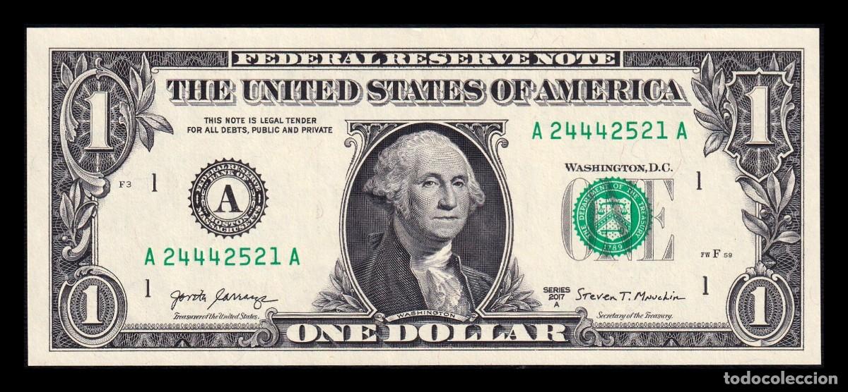 Billetes extranjeros: Estados Unidos 1 D&oacute;lar George Washington 2017A Pick 544b A - Boston MA Sc Unc