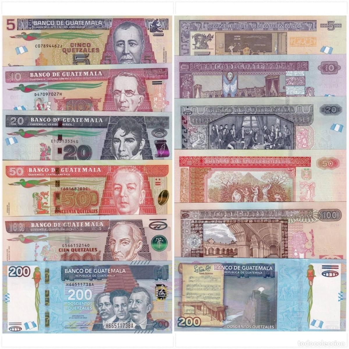 Billetes extranjeros: Guatemala Set 6 pcs 5 10 20 50 100 200 Quetzales 2020-2025 Sin Circular