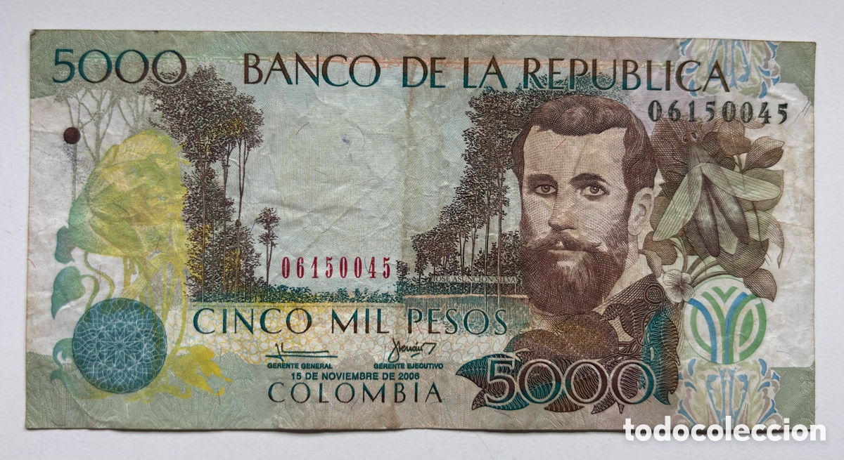 Billetes extranjeros: Billete COLOMBIA 5000 Pesos 2006