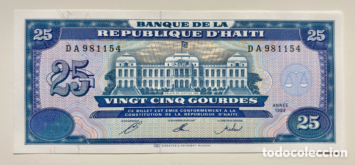 Billetes extranjeros: Billete HAIT&Iacute; 25 Gourdes 1993 SC