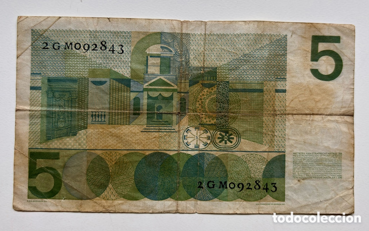 Billetes extranjeros: Billete HOLANDA 5 Gulden 1966 - Foto 2