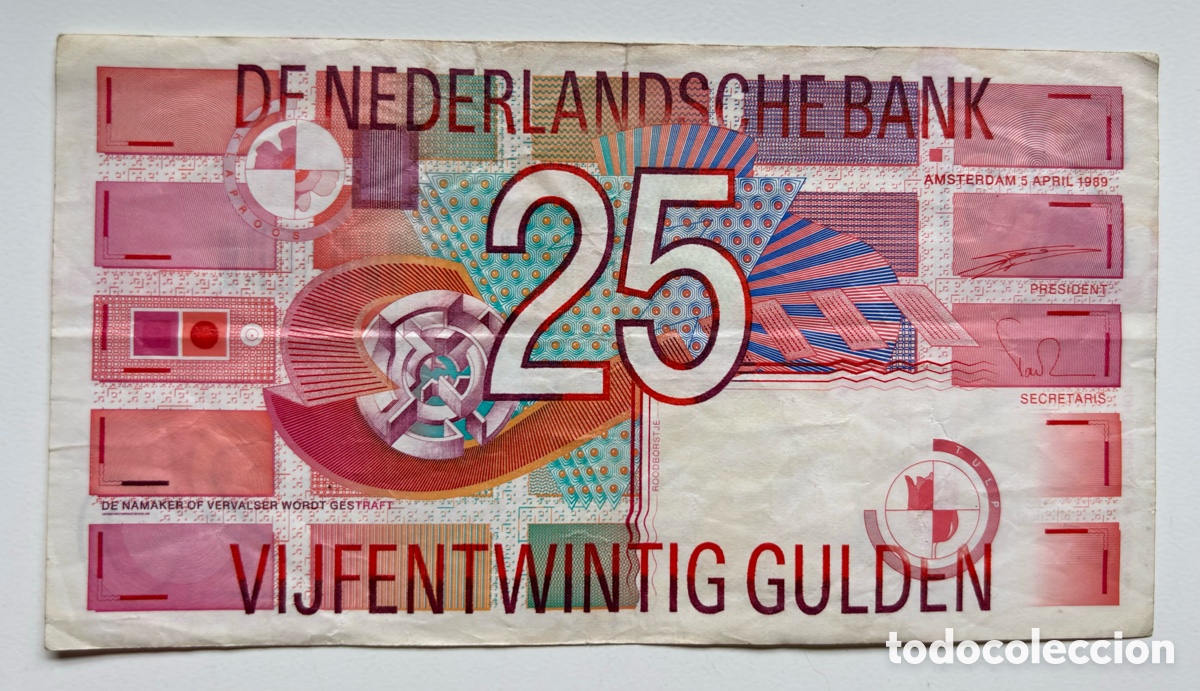 Billetes extranjeros: Billete HOLANDA 25 Gulden 1989