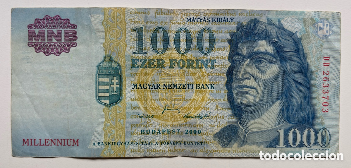 Billetes extranjeros: Billete HUNGR&Iacute;A 1000 Florines 2000 Conmemorativo Milenio. Forint