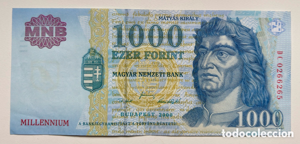 Billetes extranjeros: Billete HUNGR&Iacute;A 1000 Florines 2000 MBC. Conmemorativo Milenio. Forint
