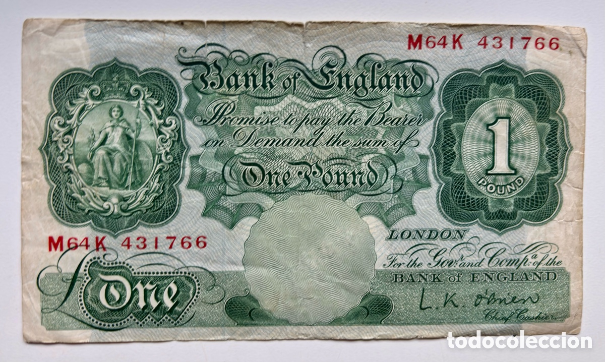 Billetes extranjeros: Billete INGLATERRA 1 Libra (1955) Pound. Reino Unido UK