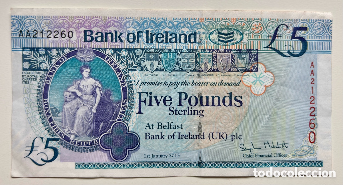 Billetes extranjeros: Billete IRLANDA DEL NORTE 5 Libras 2013. Pounds