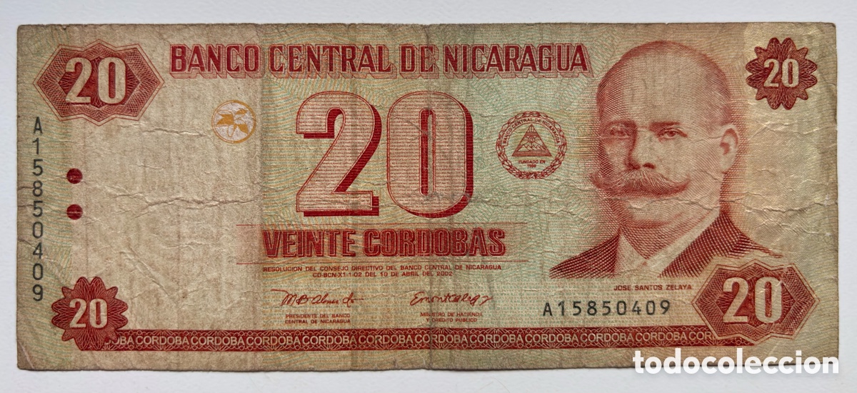 Billetes extranjeros: Billete NICARAGUA 20 Cordobas 2002