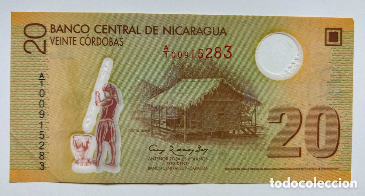 Billetes extranjeros: Billete NICARAGUA 20 Cordobas 2007. Pol&iacute;mero