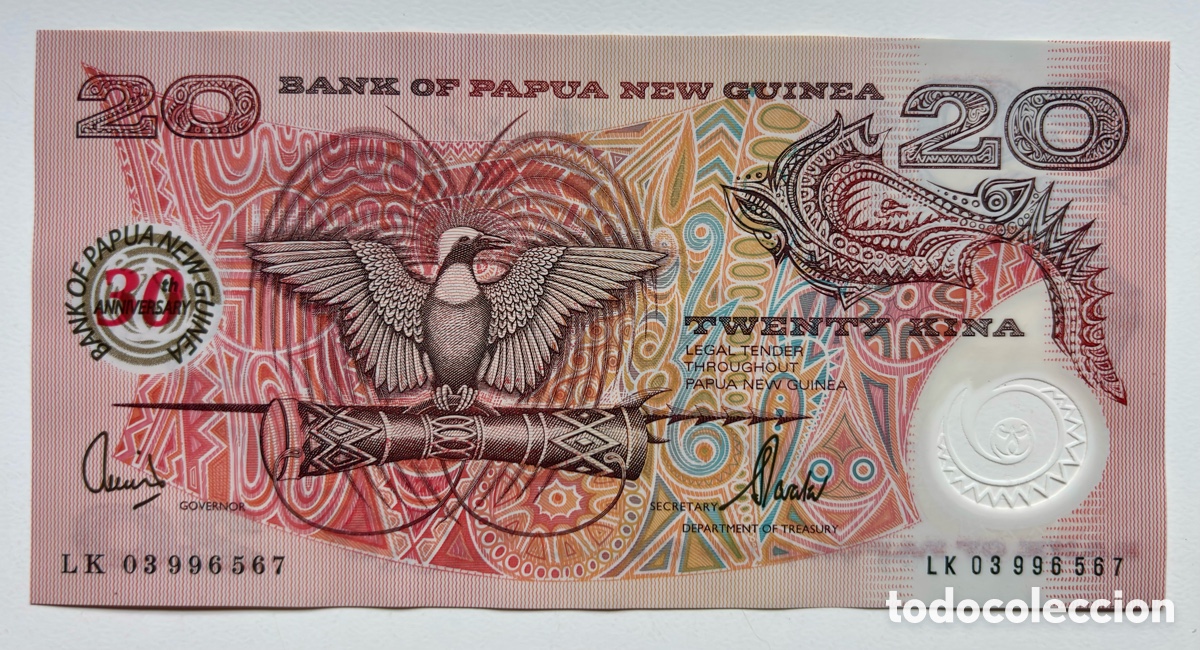 Billetes extranjeros: Billete PAP&Uacute;A NUEVA GUINEA 20 Kina (2003) Polimero Conmemorativo 30 Aniversario
