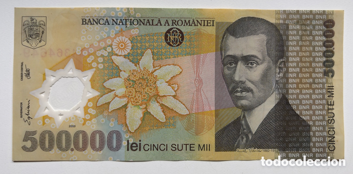 Billetes extranjeros: Billete RUMAN&Iacute;A 500000 Le&iacute; 2000. Polimero Romania