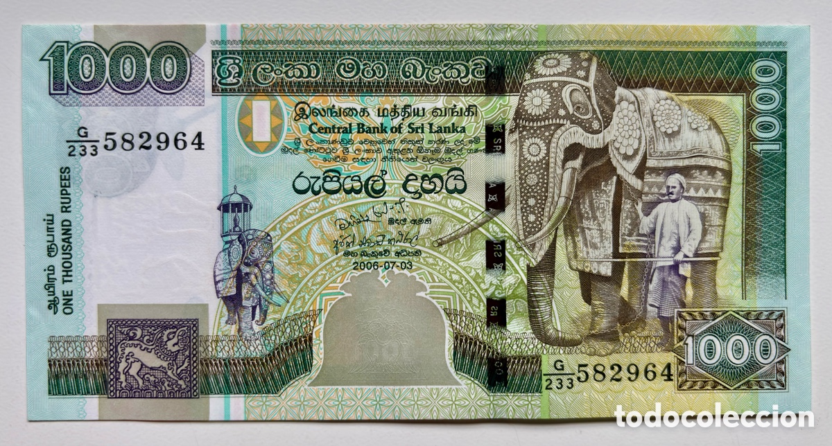 Billetes extranjeros: Billete SRI LANKA 1000 Rupias 2006 SC . Rupees