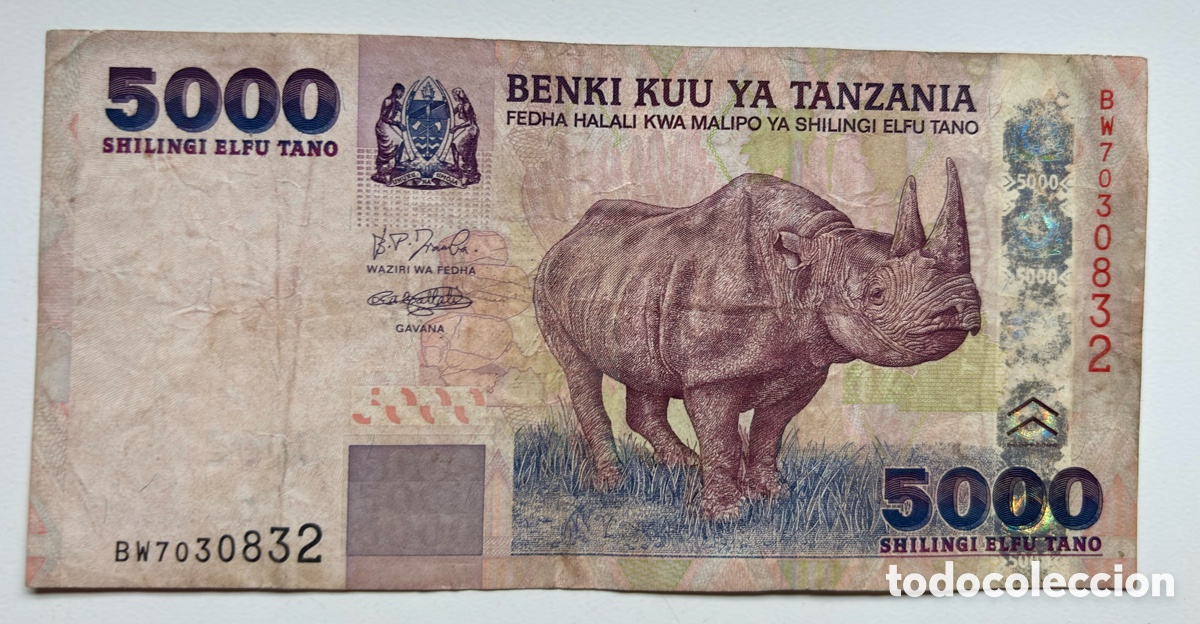 Billetes extranjeros: Billete TANZANIA 5000 Chelines (2003) Shilingi