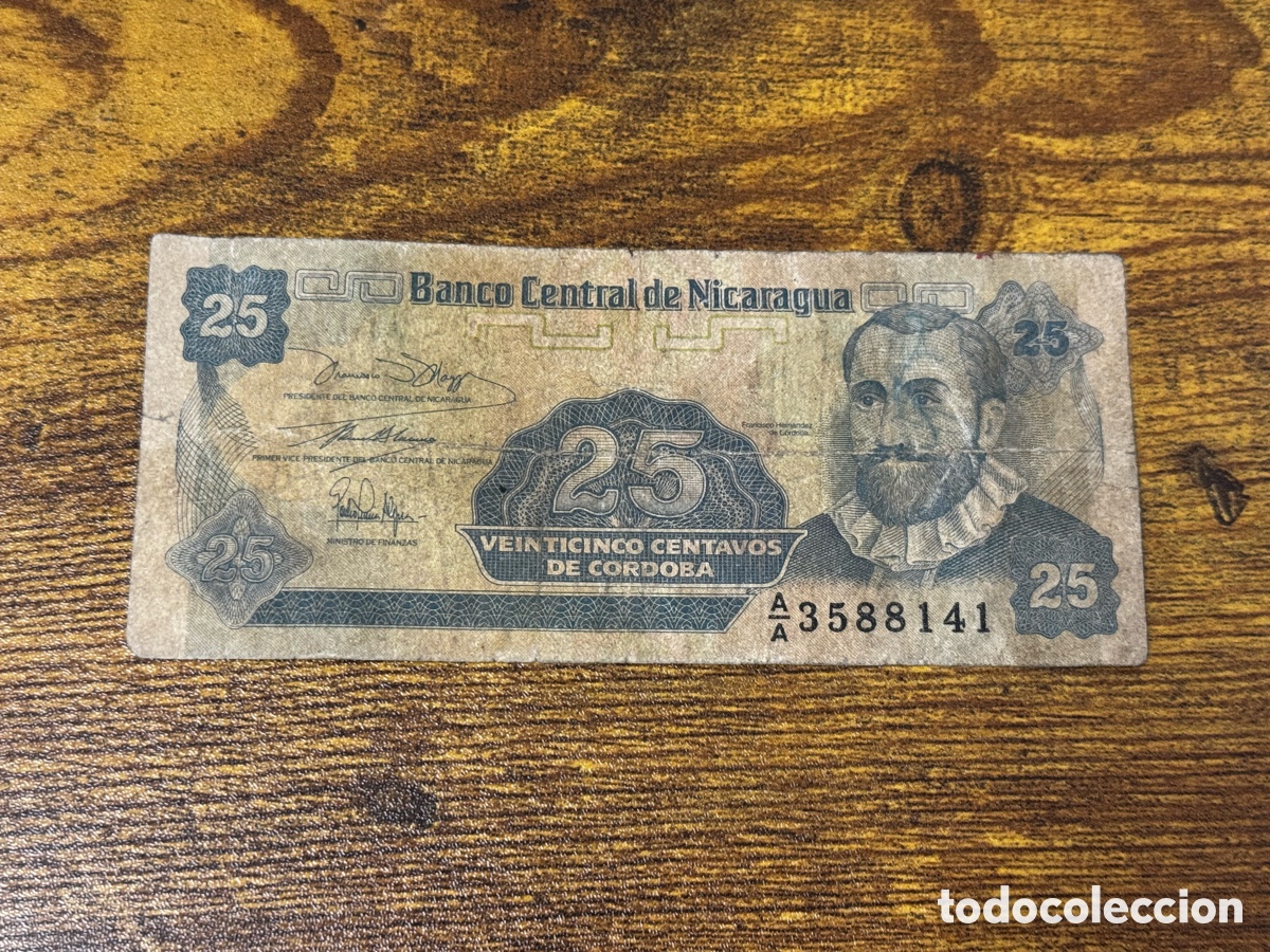 Billetes extranjeros: Billete 25 centavos de Cordoba. Nicaragua. Circulado