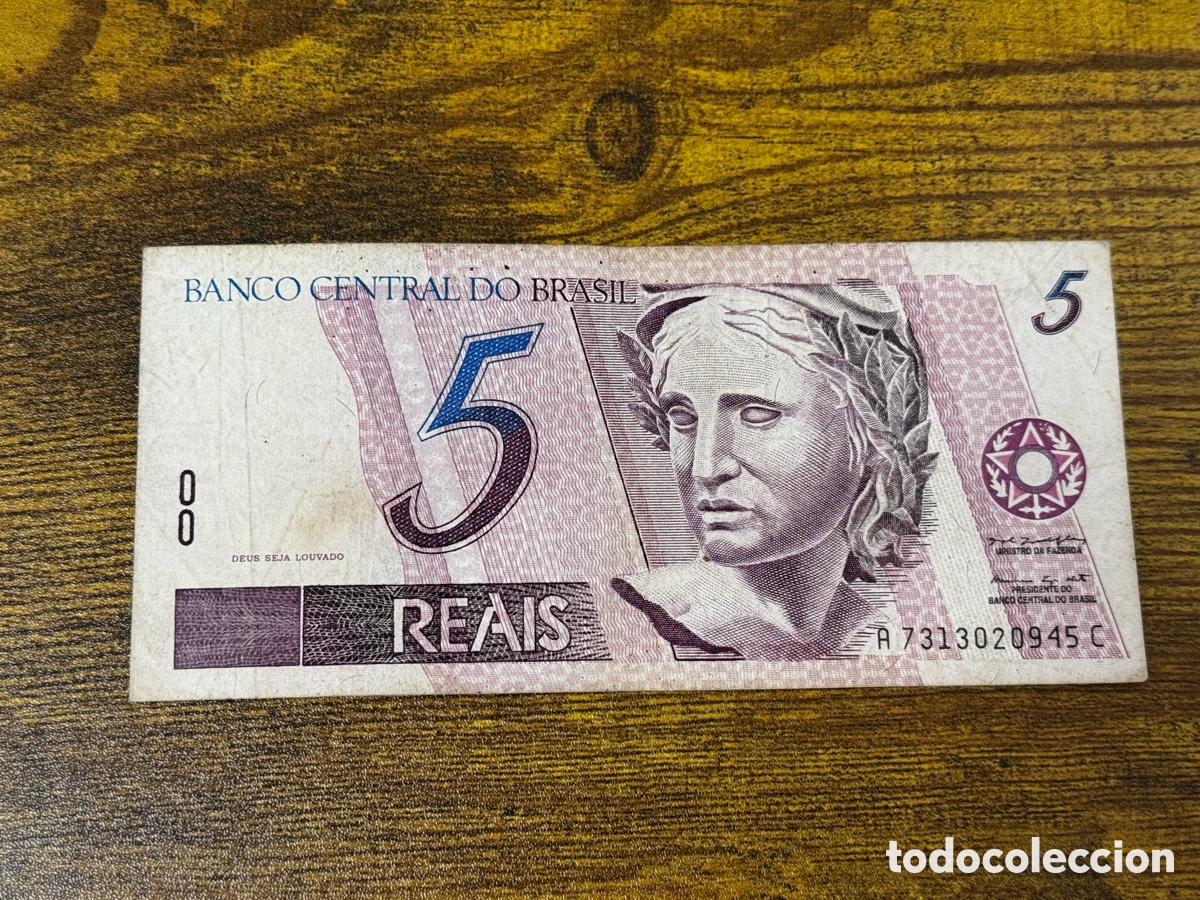 Billetes extranjeros: Billete de 5 reales Brasil. Circulado