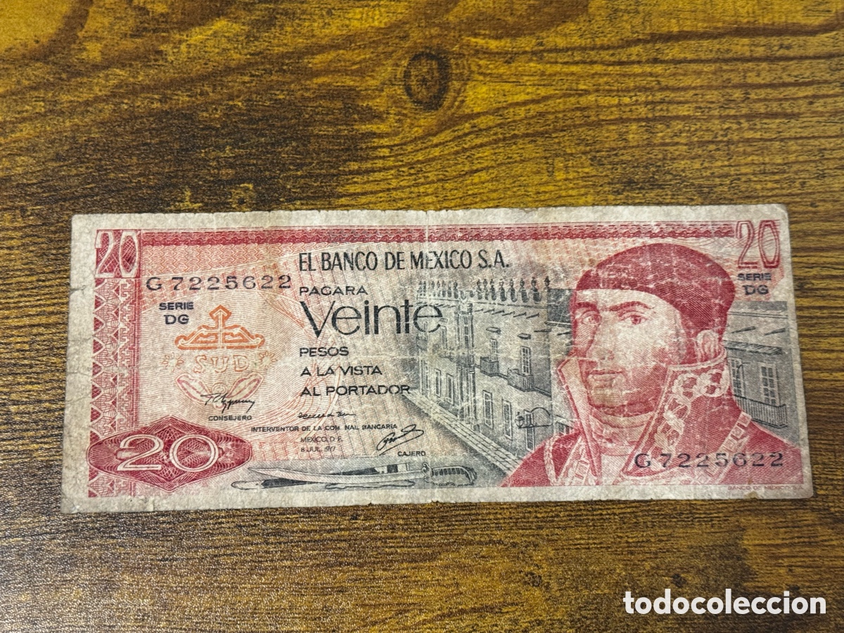 Billetes extranjeros: Billete de 20 pesos Mexico. Circulado