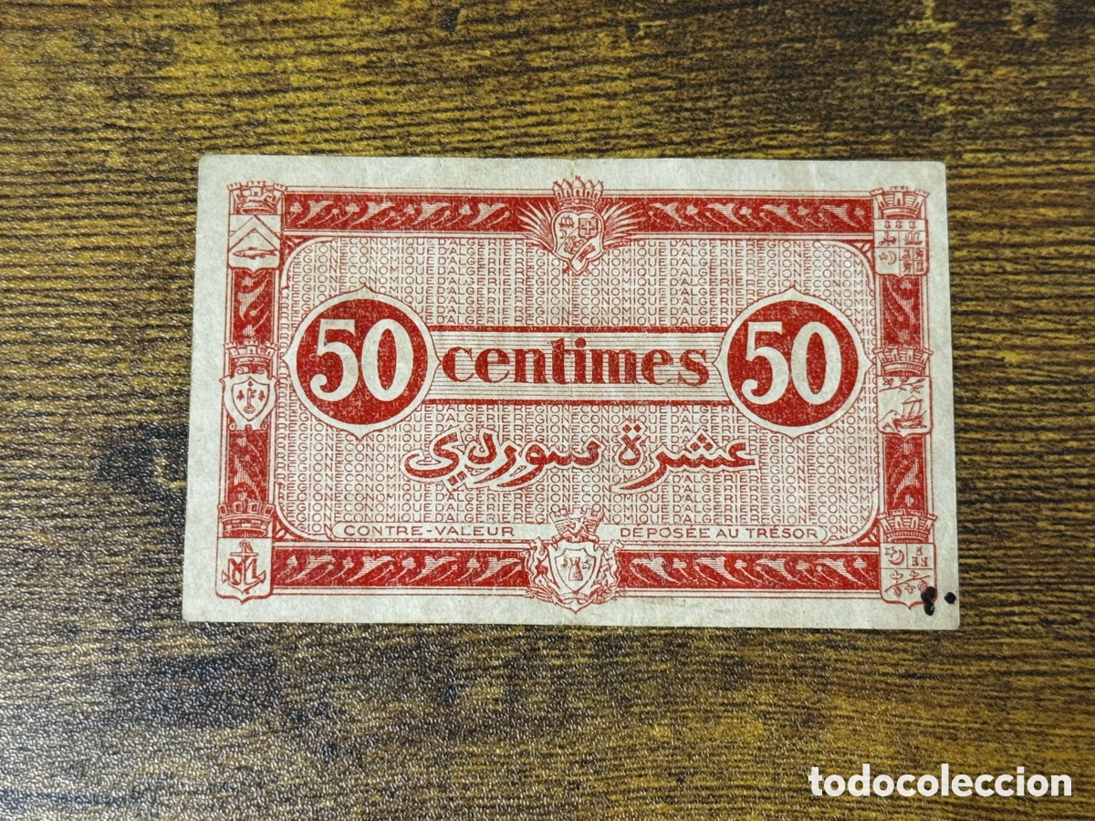 Billetes extranjeros: Billete de 50 centimos Algeria 1944. Circulado - Foto 2