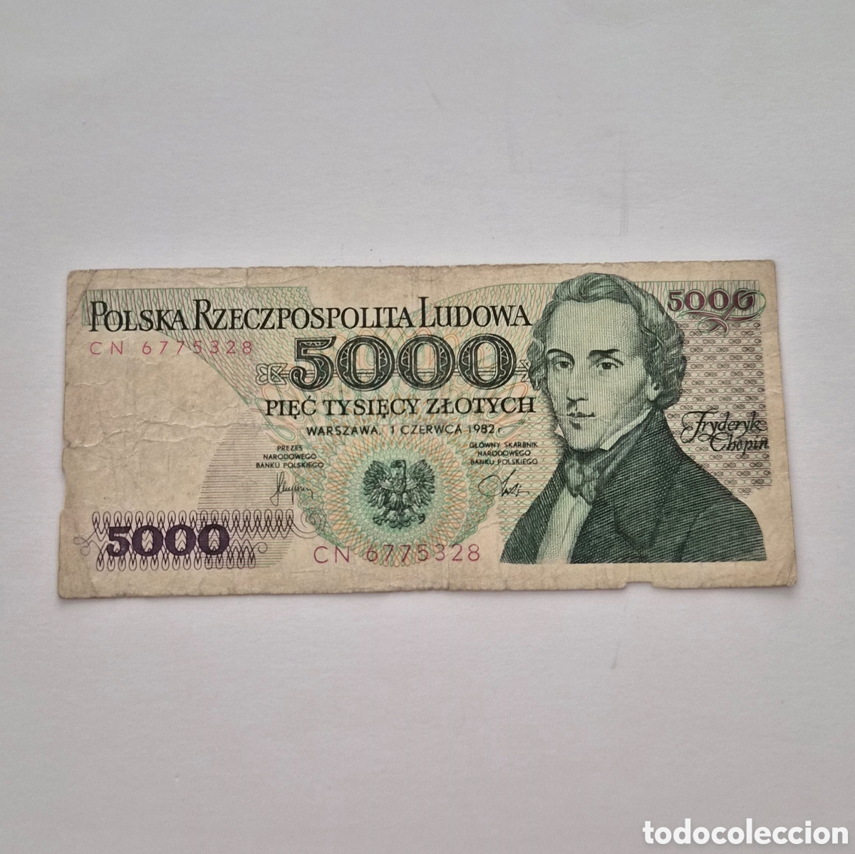 Billetes extranjeros: Billete de Polonia &ndash; 5.000 zlotys 1982 &ndash; Fr&eacute;d&eacute;ric Chopin