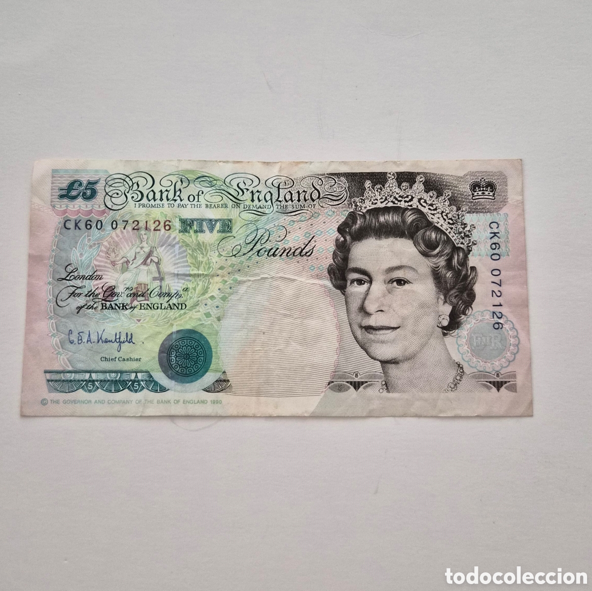 Billetes extranjeros: Billete de Reino Unido &ndash; 5 libras &ndash; 1990 &ndash; Isabel II &ndash; George Stephenson