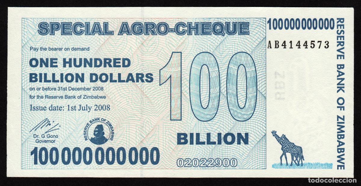 Billetes extranjeros: ZIMBABWE. 100 billiones de dolares 2008. Pick 64.