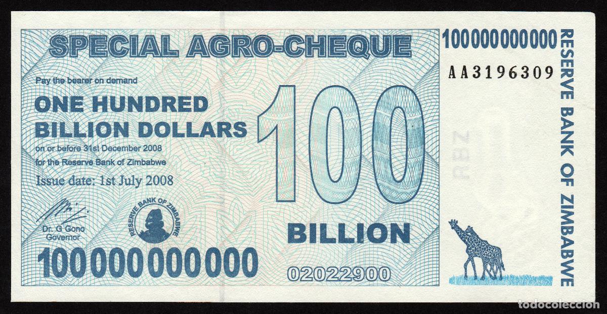 Billetes extranjeros: ZIMBABWE. 100 billiones de dolares 2008. Pick 64. - Foto 1