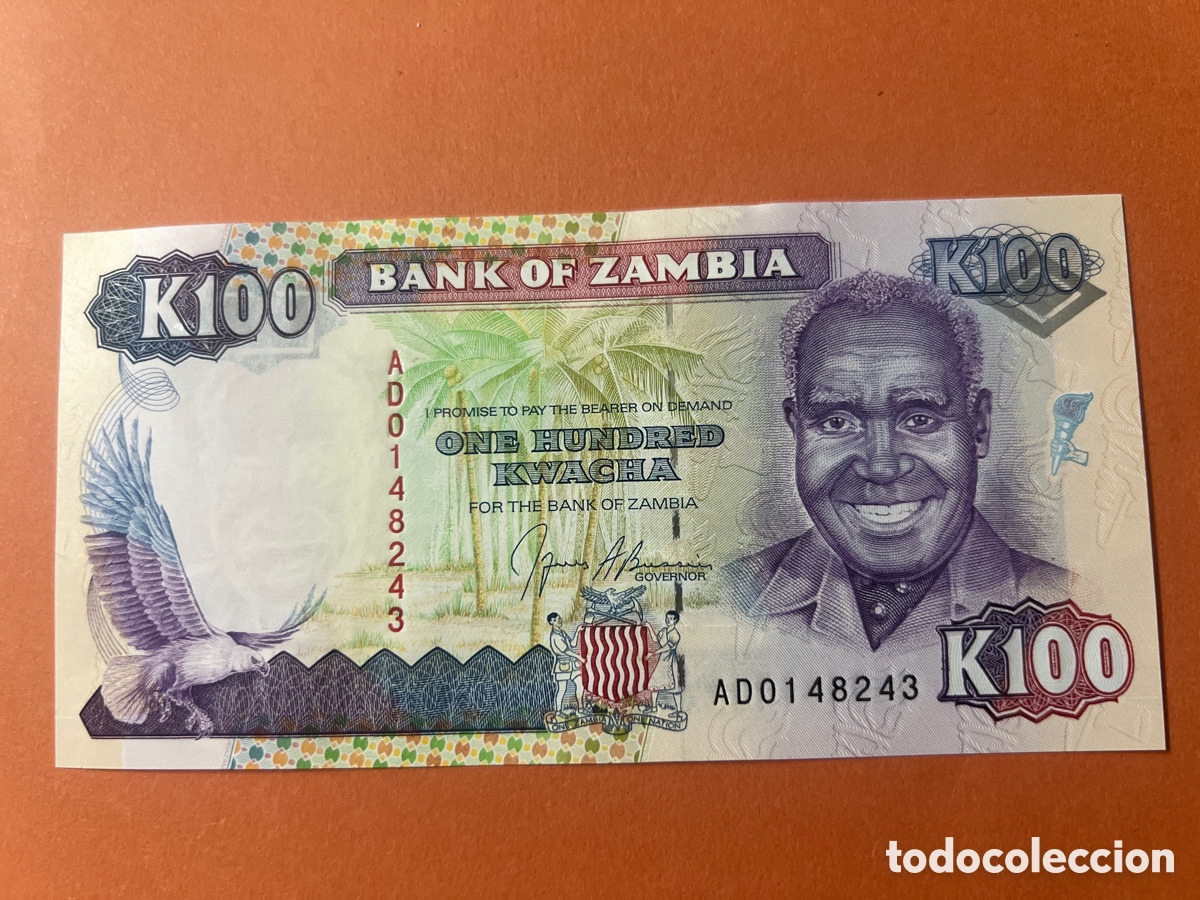 Billetes extranjeros: A128. Billete - Zambia 100 kwacha