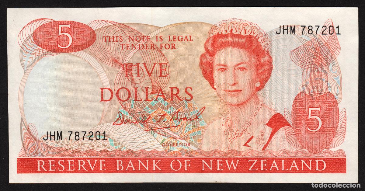 Billetes extranjeros: NUEVA ZELANDA (NEW ZEALAND). 5 $ (1989-1992). Pick 171 c. Isabel II, fauna, ave. Firma - Brash.
