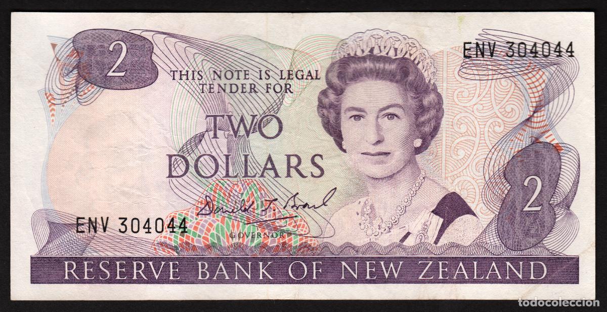 Billetes extranjeros: NUEVA ZELANDA (NEW ZEALAND). 2 $ (1989-1992). Pick 170 c. Isabel II, fauna, ave. Firma Brash.