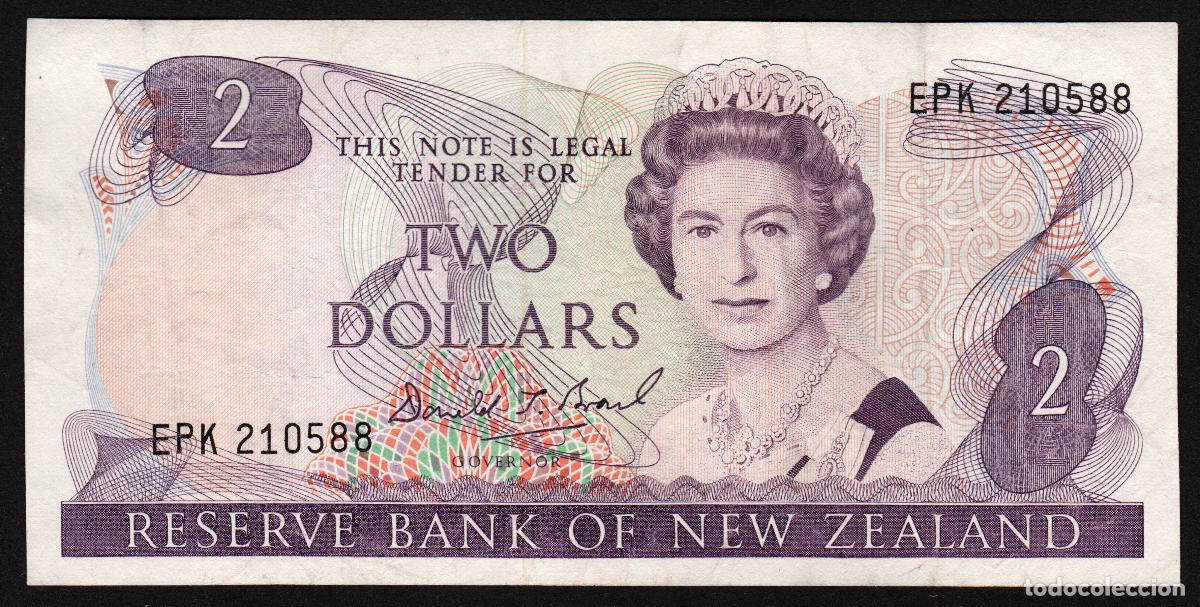 Billetes extranjeros: NUEVA ZELANDA (NEW ZEALAND). 2 $ (1989-1992). Pick 170 c. Isabel II, fauna, ave. Firma Brash.