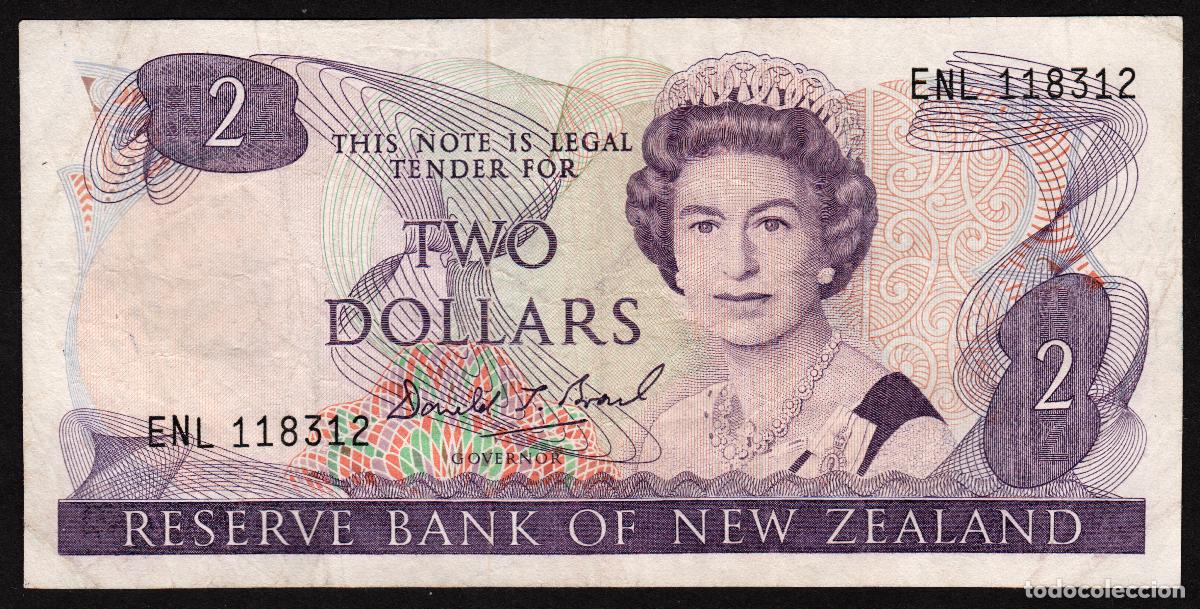 Billetes extranjeros: NUEVA ZELANDA (NEW ZEALAND). 2 $ (1989-1992). Pick 170 c. Isabel II, fauna, ave. Firma Brash.