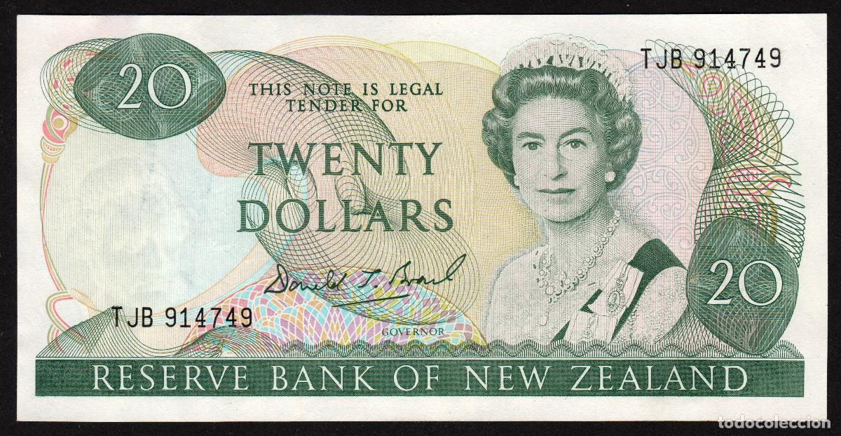 Internationale Banknoten: NUEVA ZELANDA (NEW ZEALAND). 20 $ (1981-1985). Pick 173 a. Isabel II, fauna, ave. Firma - Hardie.