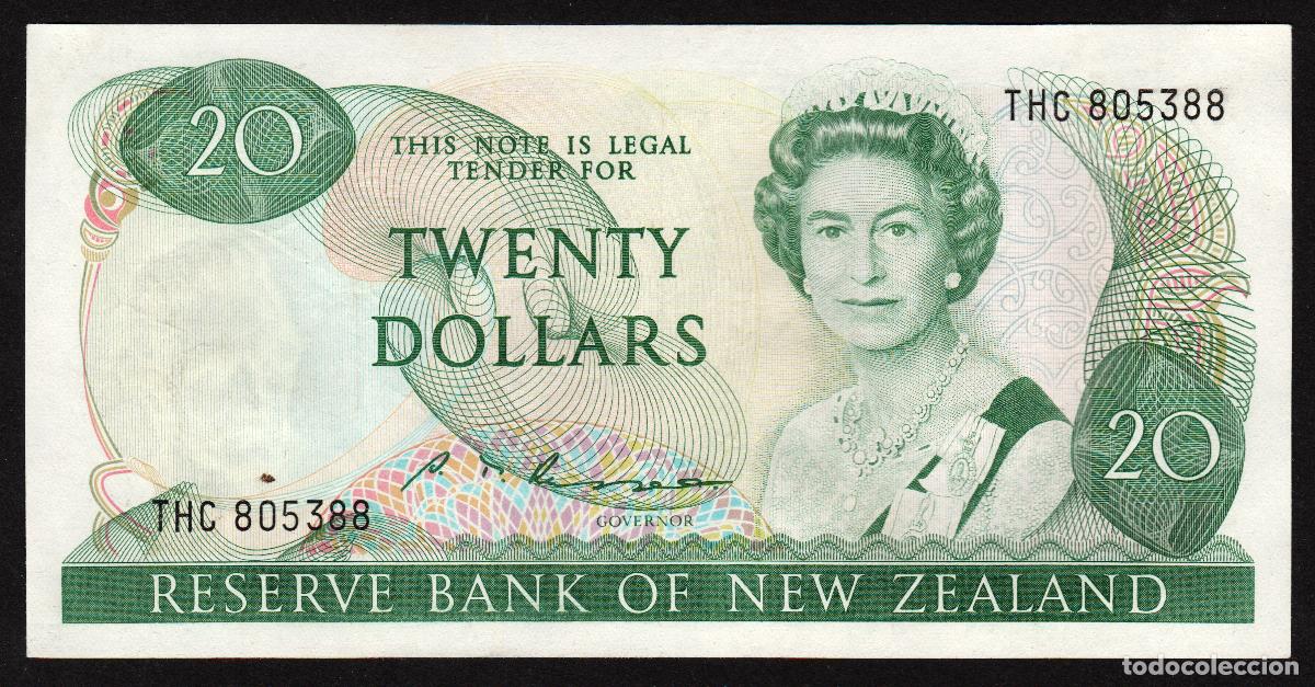 Internationale Banknoten: NUEVA ZELANDA (NEW ZEALAND). 20 $ (19851-1989). Pick 173 b. Isabel II, fauna, ave. Firma - Russell.