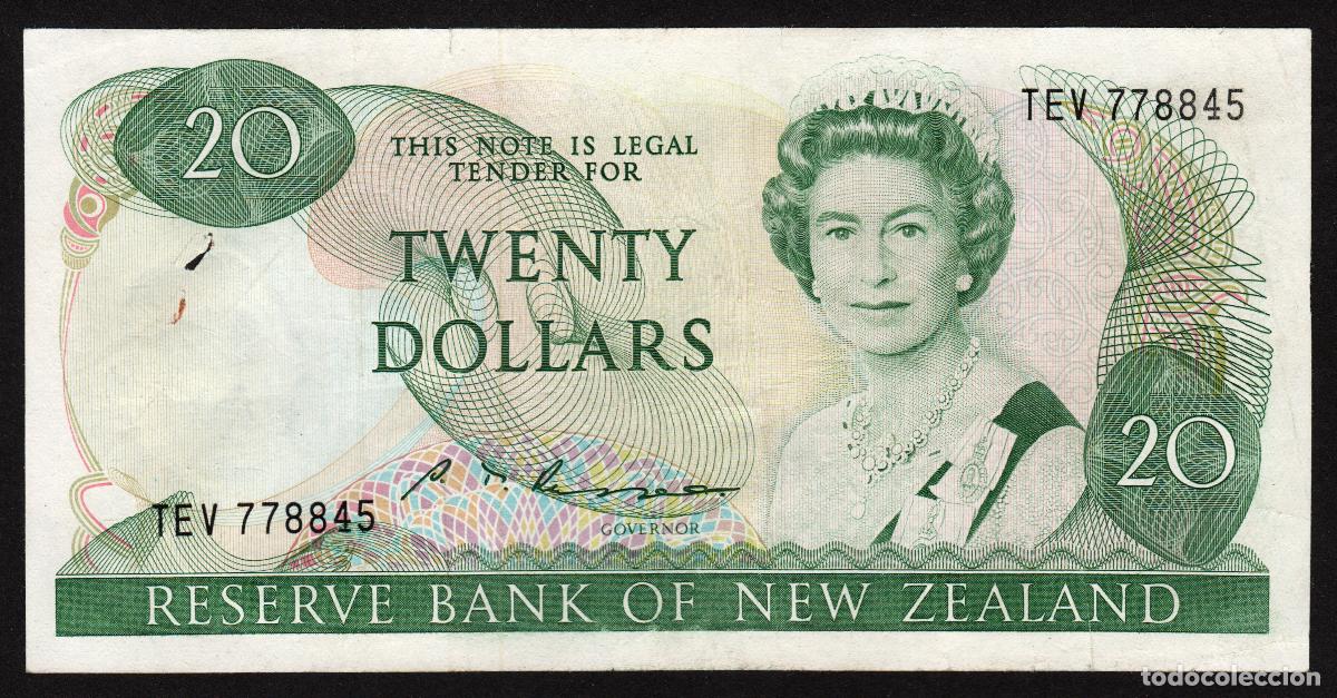Banconote internazionali: NUEVA ZELANDA (NEW ZEALAND). 20 $ (19851-1989). Pick 173 b. Isabel II, fauna, ave. Firma - Russell.