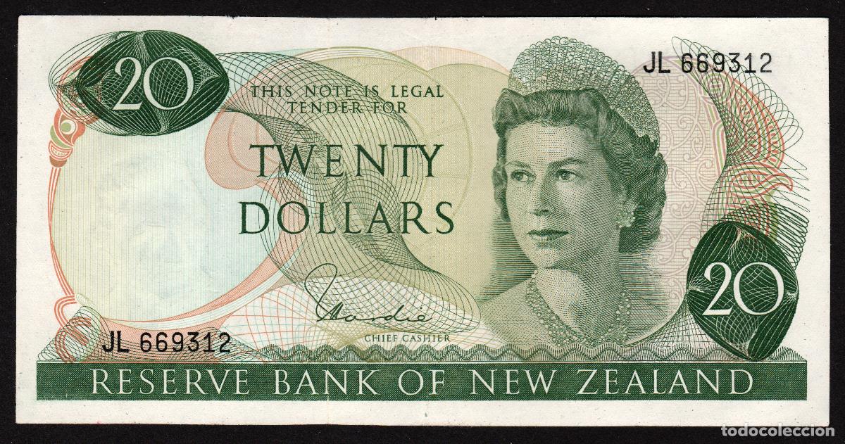 Banconote internazionali: NUEVA ZELANDA (NEW ZEALAND). 20 $ (1977-1981). Pick 167 d. Isabel II, fauna, ave. Firma Hardie.