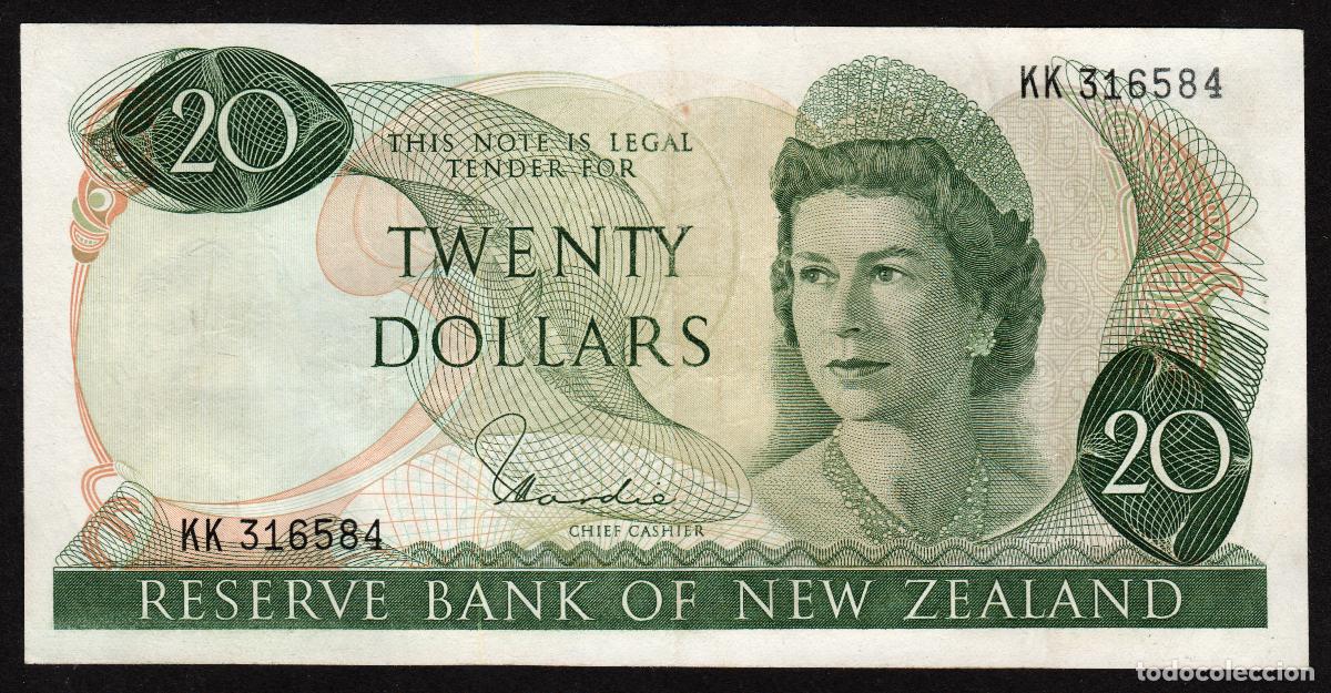 Banconote internazionali: NUEVA ZELANDA (NEW ZEALAND). 20 $ (1977-1981). Pick 167 d. Isabel II, fauna, ave. Firma Hardie.
