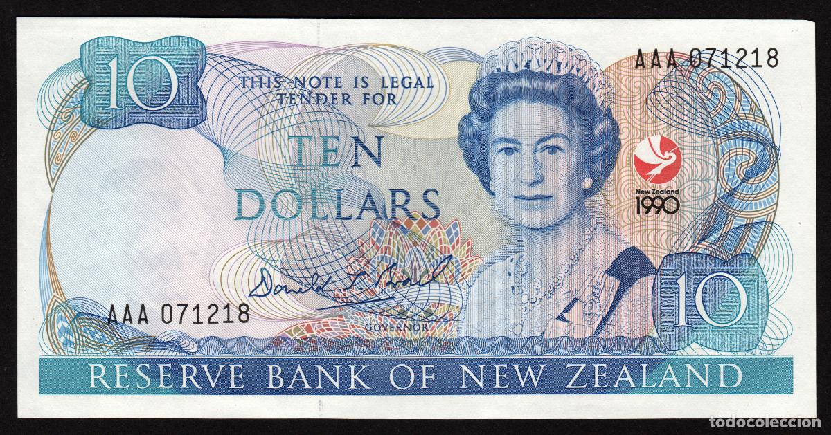Banconote internazionali: NUEVA ZELANDA (NEW ZEALAND). Conmemorativo 10 $ 1990. Isabel II, fauna, ave.