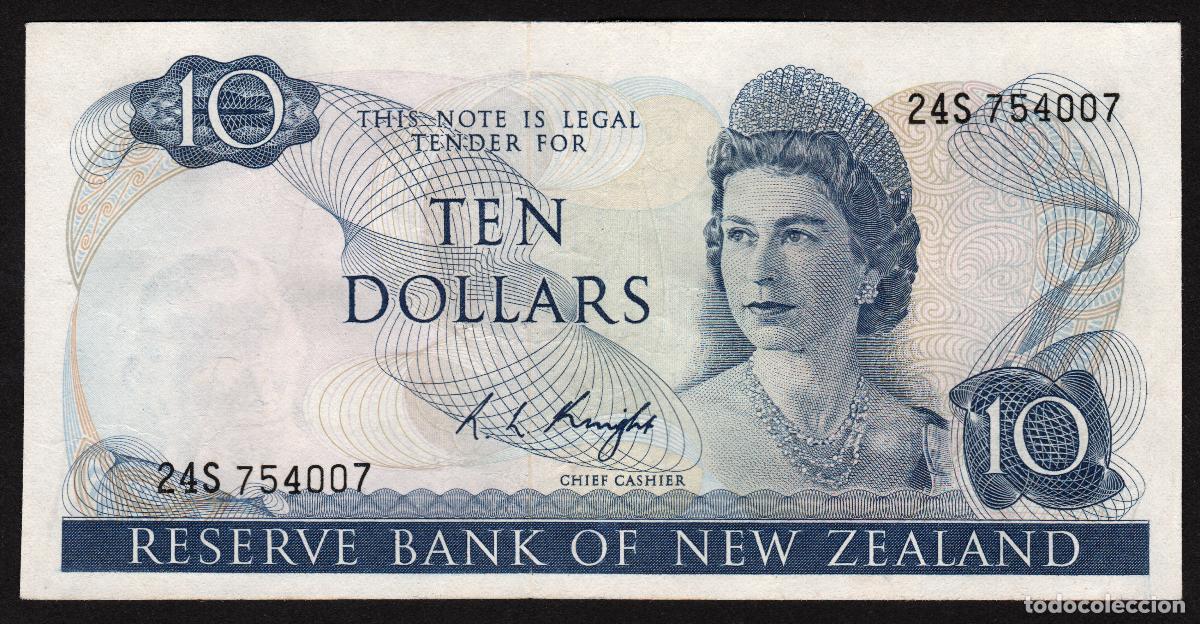 Internationale Banknoten: NUEVA ZELANDA (NEW ZEALAND). 10 $ (1975-1977). Pick 166 c. Isabel II, fauna, ave. Firma - Knight