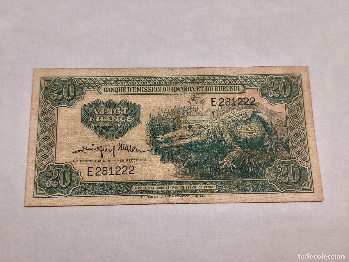 Billetes extranjeros: Ruanda& Burundi 20francos 1960 VF.