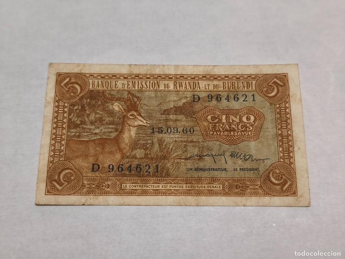Billetes extranjeros: Ruanda&Burundi 5francos 1960 VF.