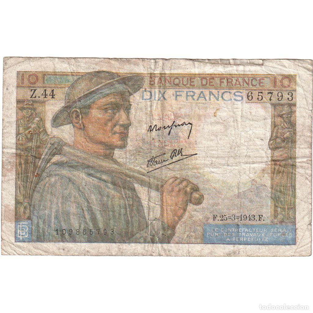 Billetes extranjeros: [#1235182] Francia, 10 Francs, Mineur, 1943-03-25, Z.44, BC