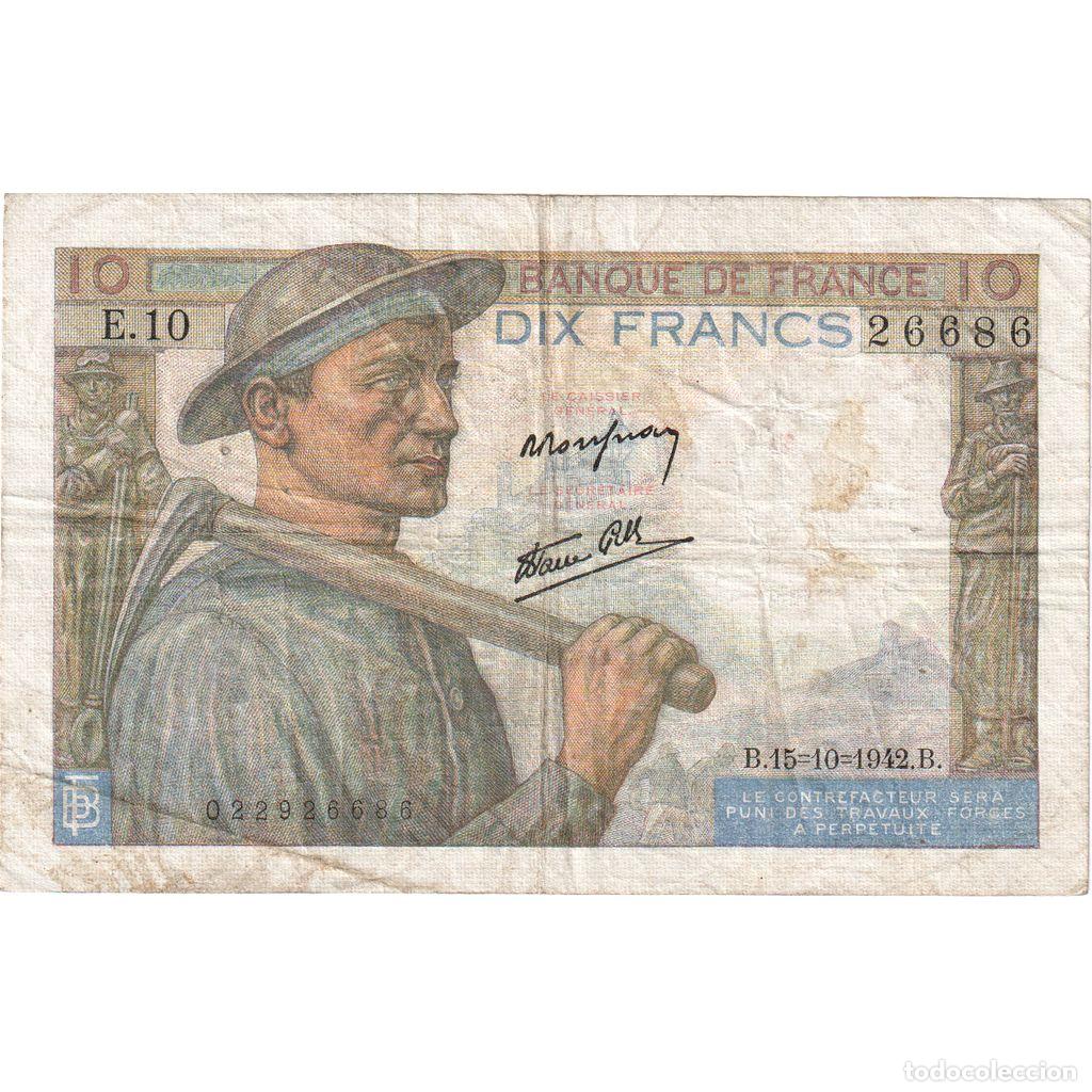 Billetes extranjeros: [#1235183] Francia, 10 Francs, Mineur, 1942-10-15, E.10, BC+