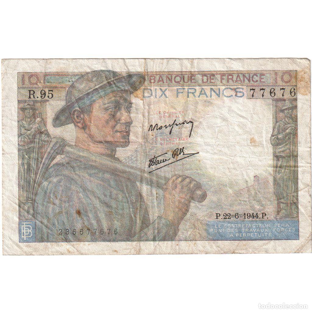 Billetes extranjeros: [#1235184] Francia, 10 Francs, Mineur, 1944-06-22, R.95, BC+