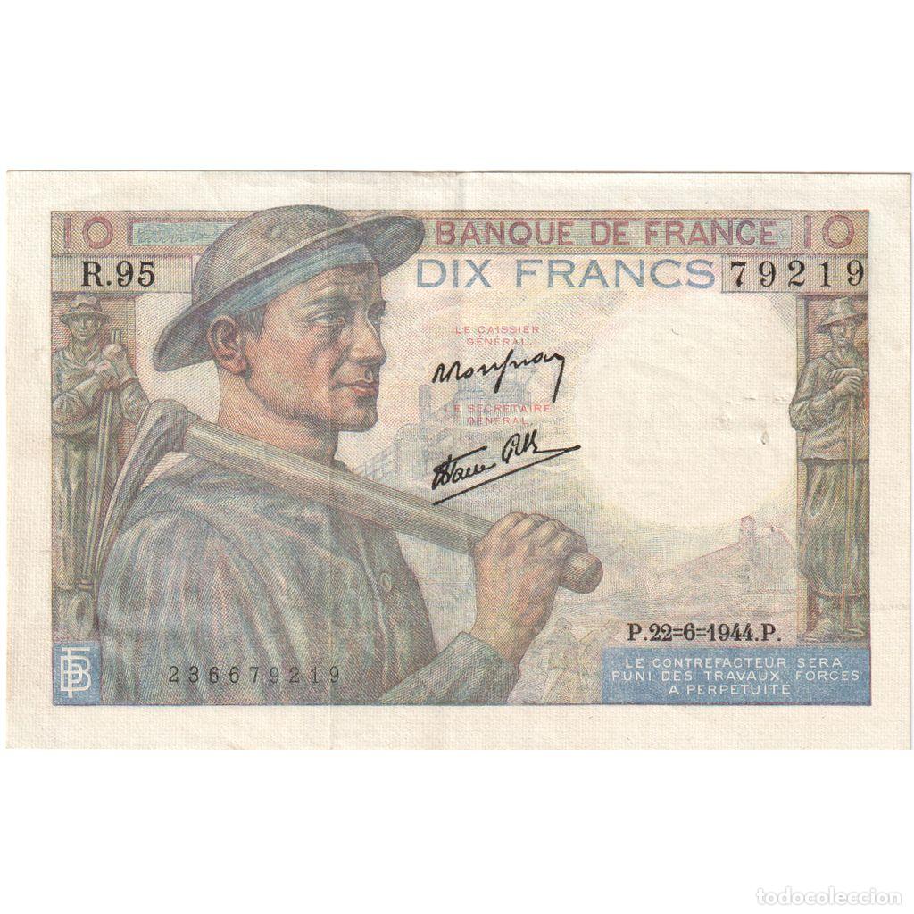Billetes extranjeros: [#1235187] Francia, 10 Francs, Mineur, 1944-06-22, R.95, MBC+