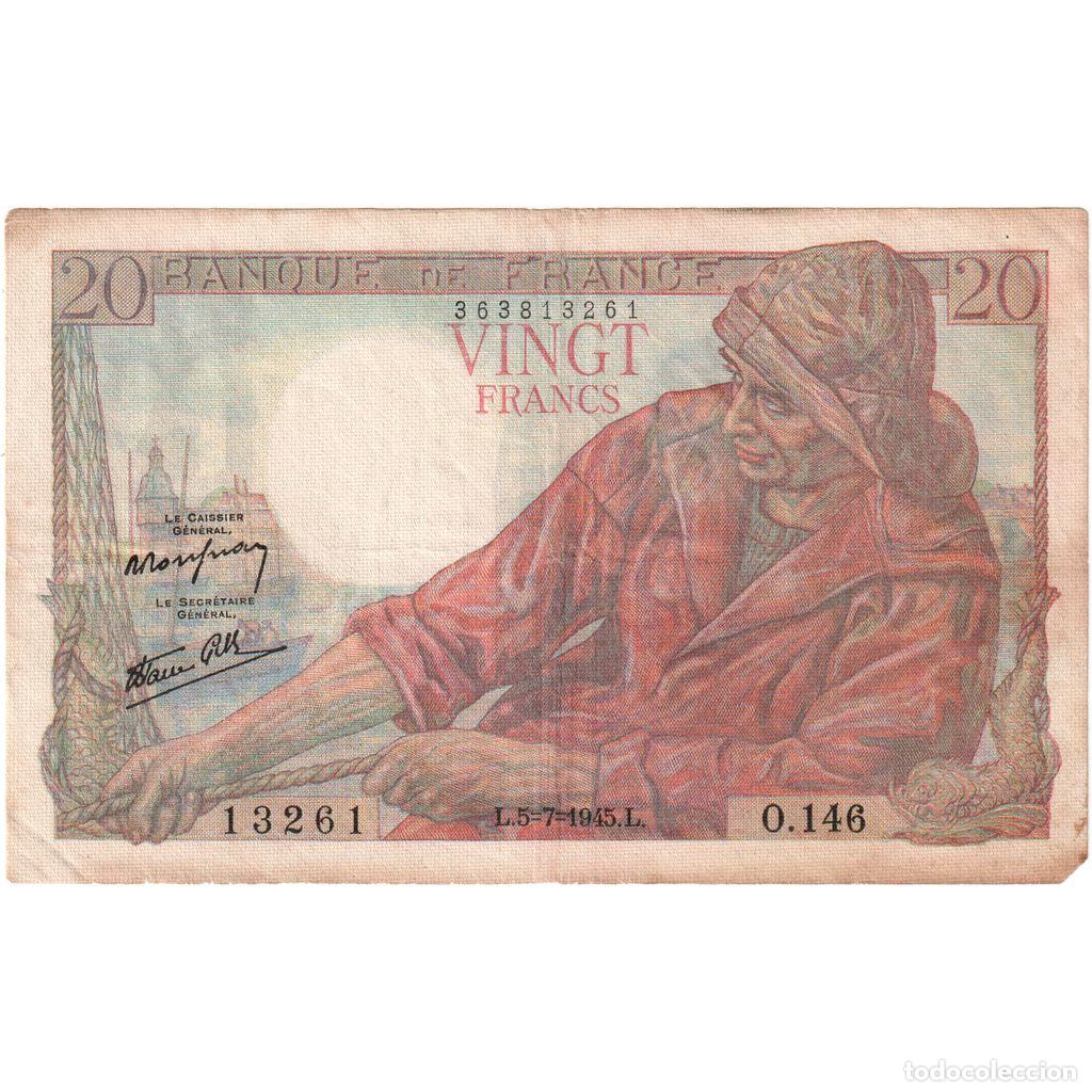 Billetes extranjeros: [#1235189] Francia, 20 Francs, P&ecirc;cheur, 1945-07-05, O.146, BC+