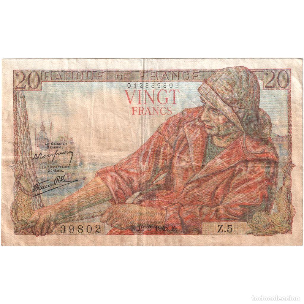 Billetes extranjeros: [#1235190] Francia, 20 Francs, P&ecirc;cheur, 1942-02-12, Z.5, BC