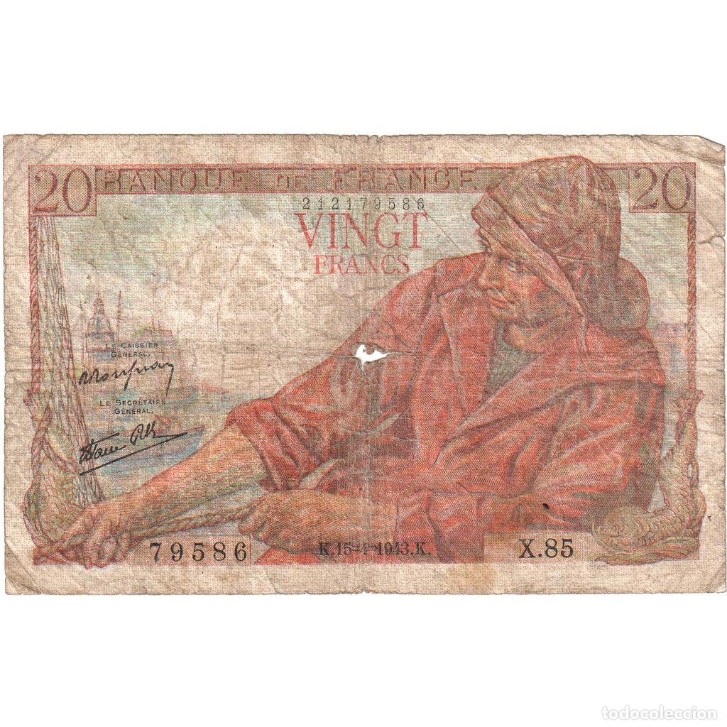 Billetes extranjeros: [#1235192] Francia, 20 Francs, P&ecirc;cheur, 1943-04-15, X.85, RC