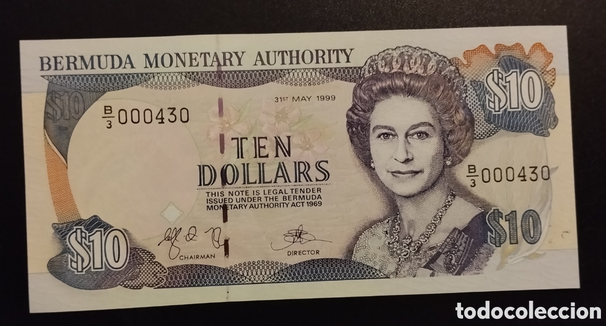 Billetes extranjeros: BERMUDA : 10 D&oacute;lares 1999.SC/UNC.(N&uacute;mero bajo) Pk. # 42
